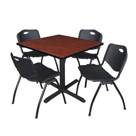 Cain Cain Square Table & Chair Set, Wood, Metal, Plastic Top, Cherry TB4242CH47BK